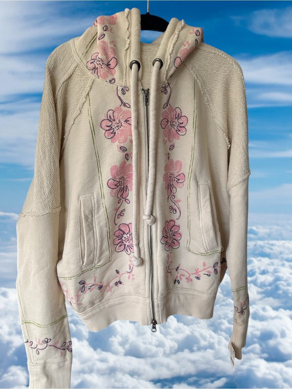 NWT FREE PEOPLE We The Free Up The Vine Hoodie Ivory Combo- Medium - Picture 3 of 6